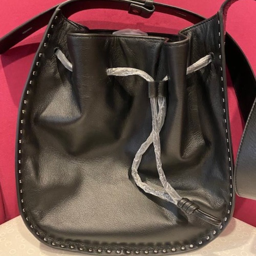 REBECCA MINKOFF BLACK LEATHER NANINE STUDDED SHOULDER BAG - Picture 5 of 8